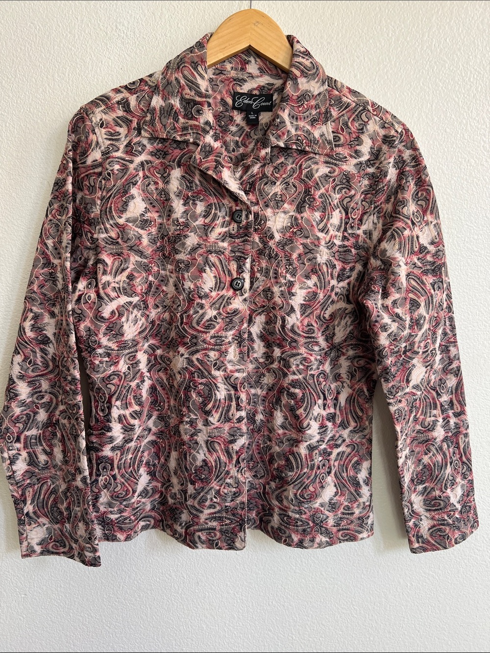 EDEN COURT Button Front Blazer Jacket Tapestry Embroidered Textured Paisley L